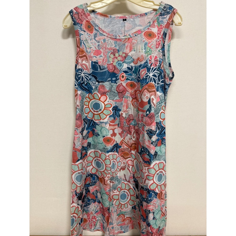 Multicolor Floral Abstract Print Sleeveless Shift Dress with Pockets Size M